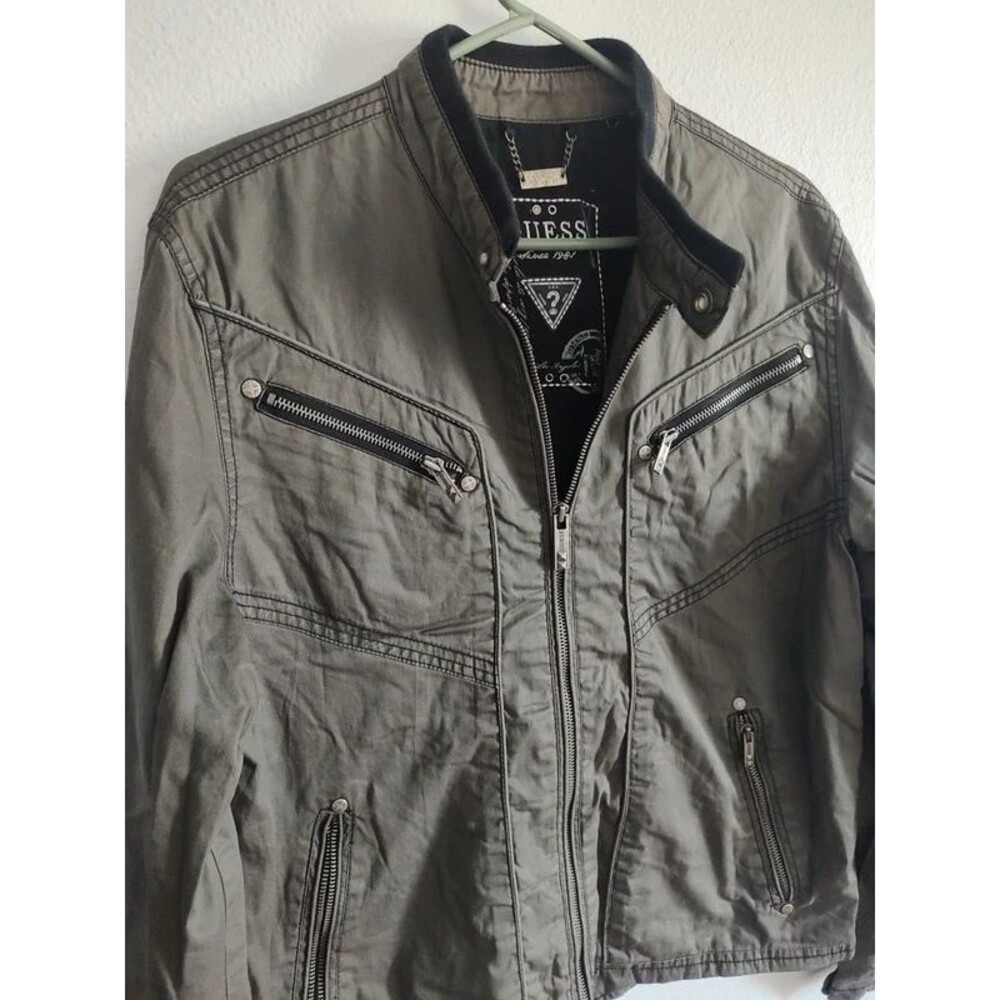 GUESS Men's Utility Moto Jacket Olive Green Size M - Like New